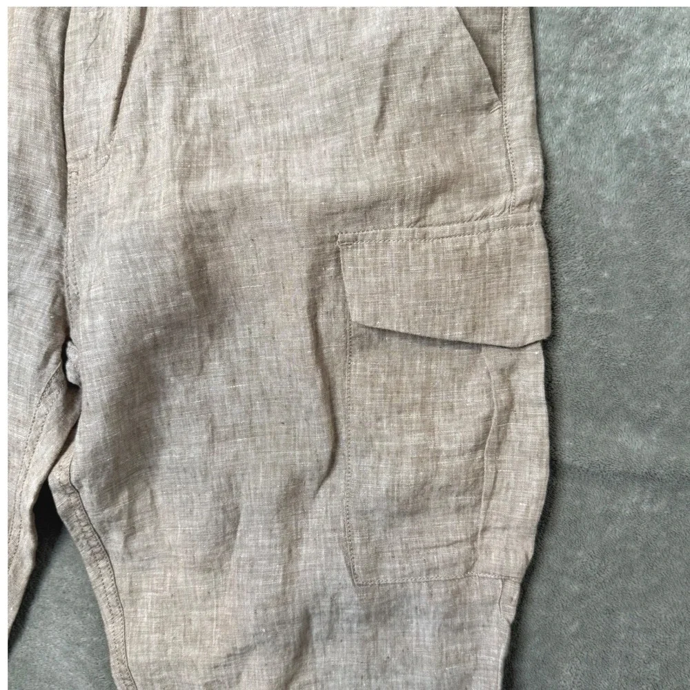 Armani Exchange Cargo Pants Mens 38 Tan Khaki 100% Linen Multi Pocket Utility